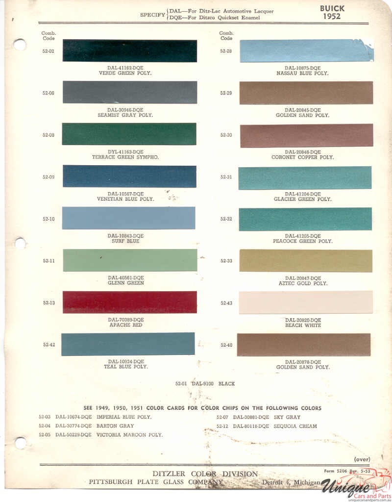 1952 Buick Paint Charts PPG 1